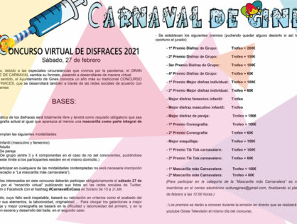 El Concurso de Disfraces del Carnaval de Gines se realizará a través de un ‘pasacalle virtual’  en las redes sociales con la etiqueta #CarnavalEnCasa