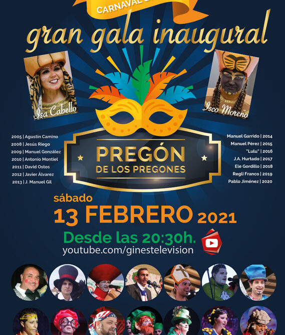 El 'Pregón de los pregones' inaugurará el sábado 13 de febrero el #CarnavalEnCasa